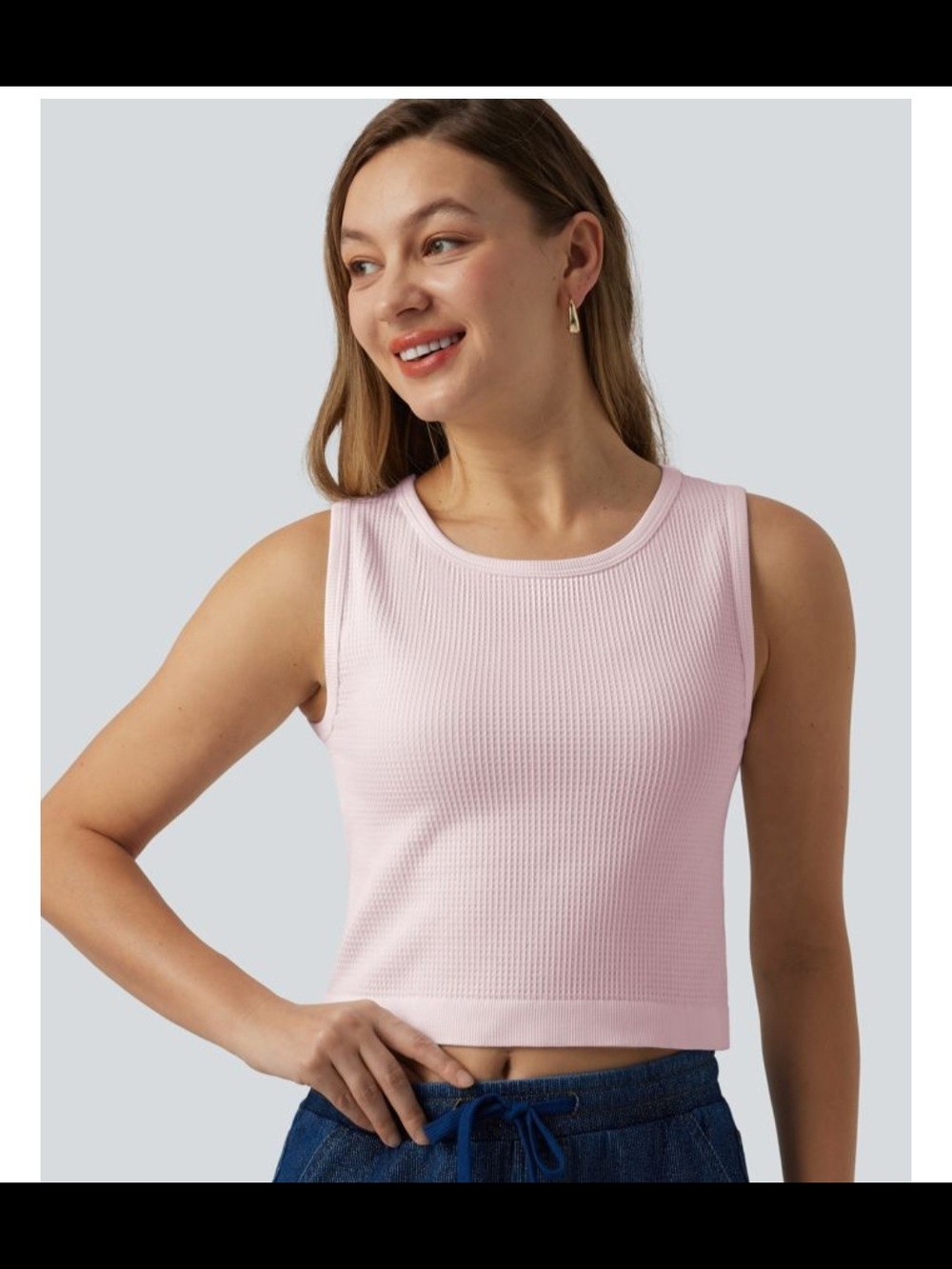 NWT HALARA Oneform seamless Waffle Crop Tank Top Pink M/L New